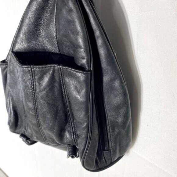 Vintage 90s Black Faux Leather Convertible Shoulder Bag  Backpack - Picture 10 of 16